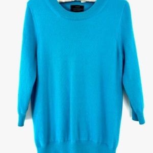 J CREW Italian Cashmere 3/4-Sleeve TEAL Crewneck Pullover Sweater M